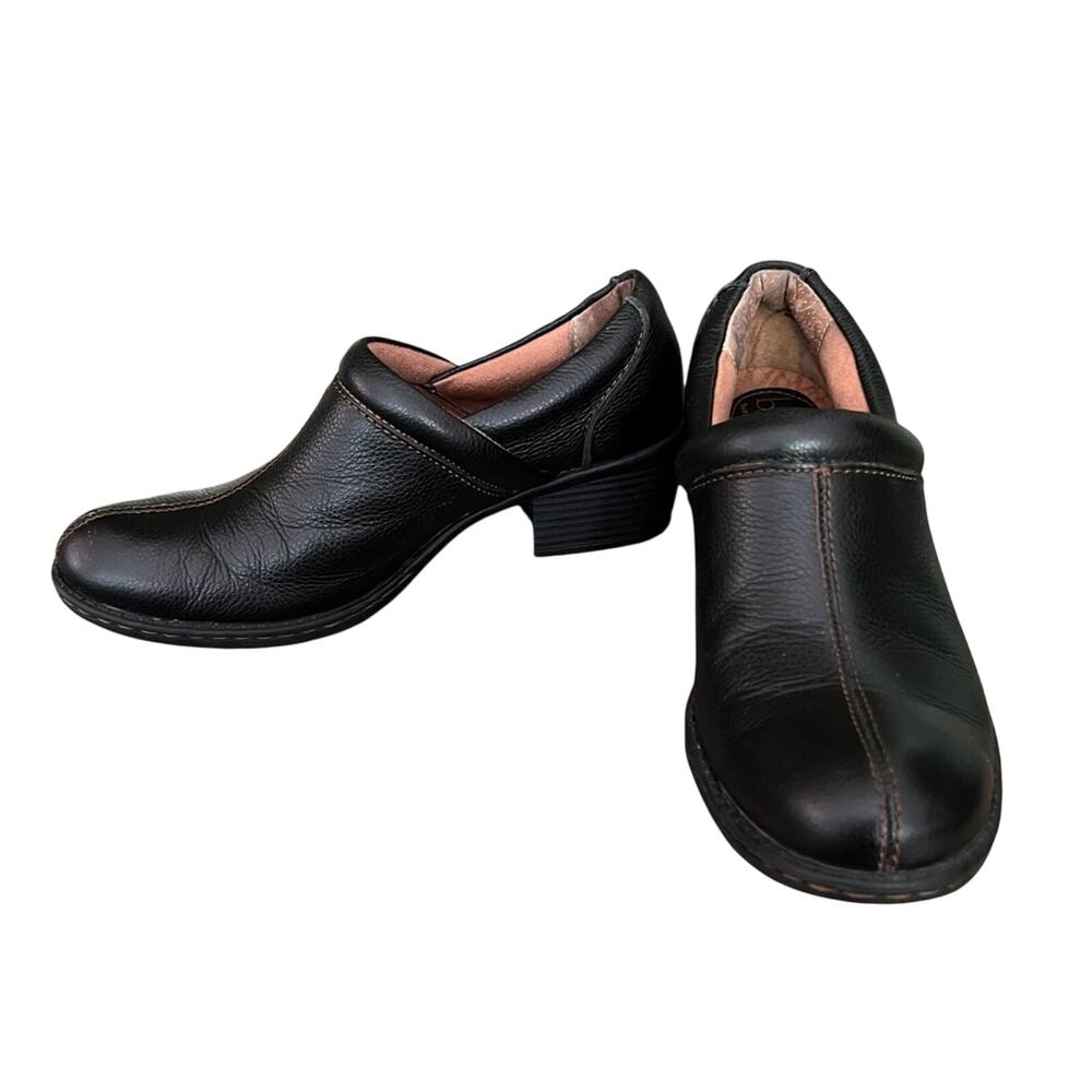 boc Born Peggy Clogs Size 7 Black Pebbled Leather Chunky Stacked Heel Mules - Picture 15 of 15